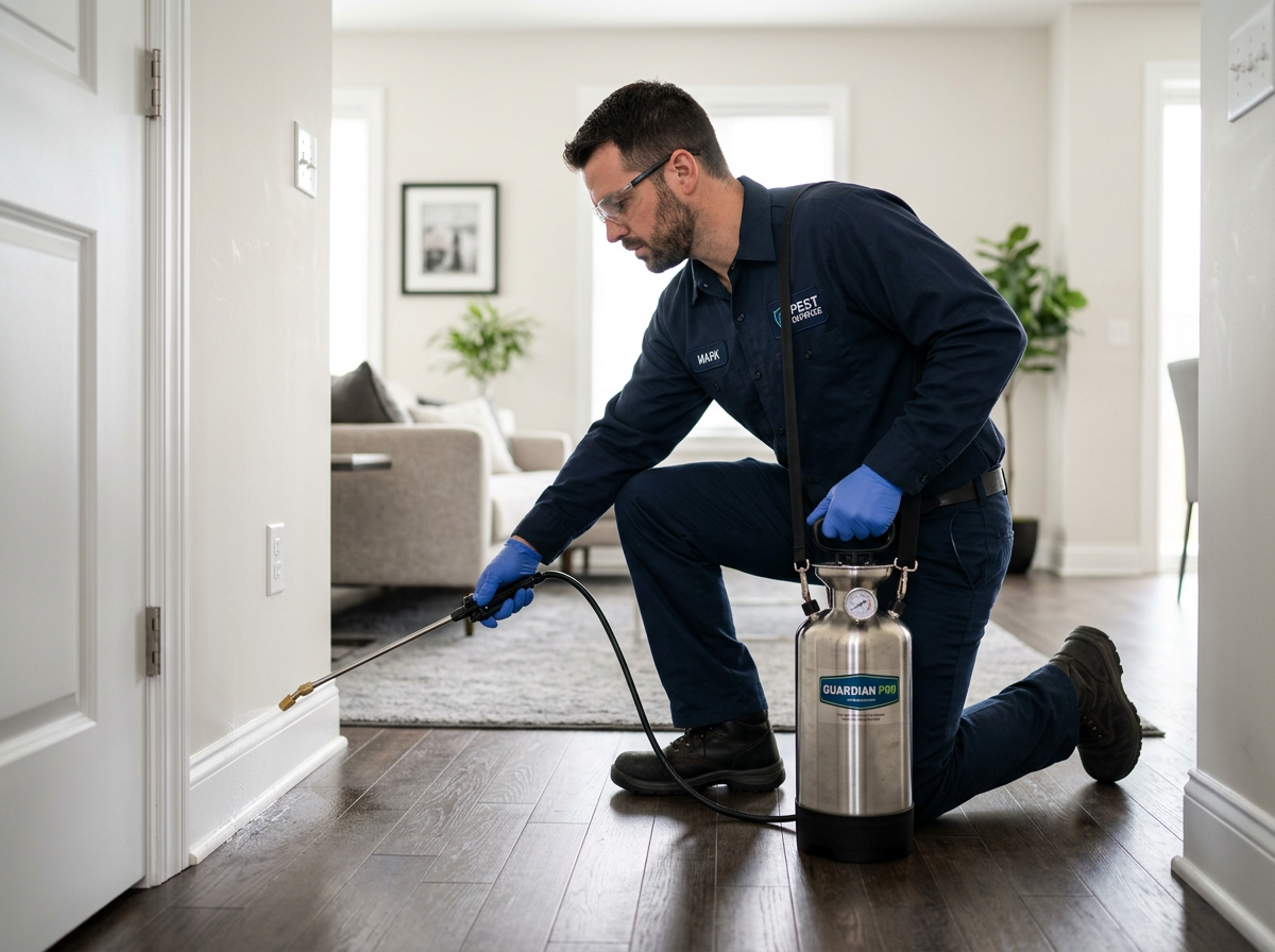 Technicien d'Insecta Extermination effectuant un traitement contre les insectes à Montréal et Rive-Sud
